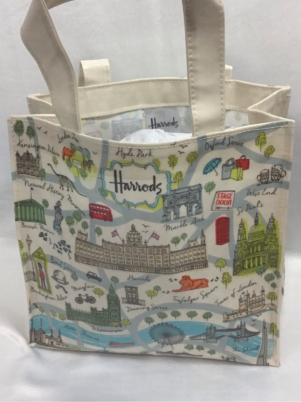 Harrods Cream Tote with Multicolor London Map Print
